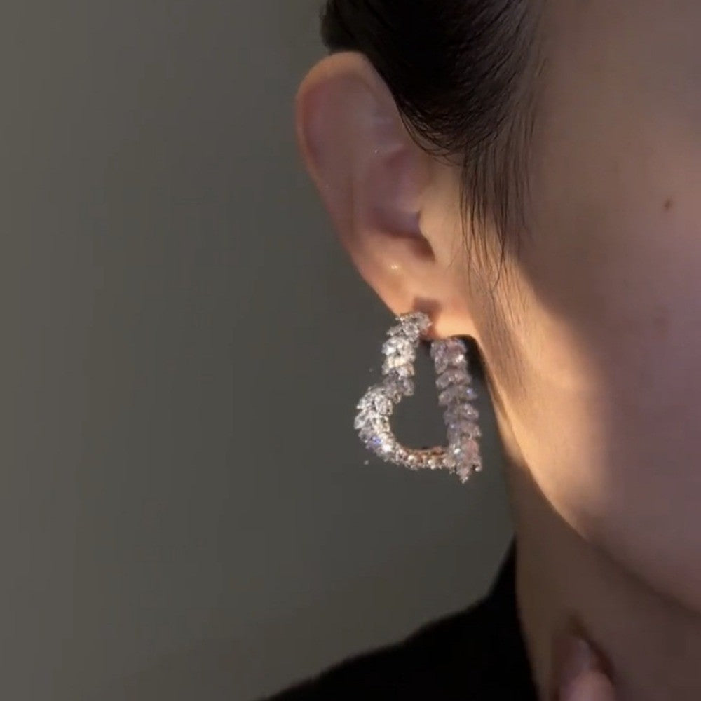 Classy Paved Zirconia Crescent Hoop Earrings