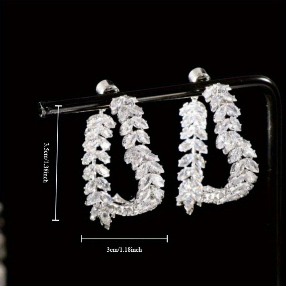 Classy Paved Zirconia Crescent Hoop Earrings