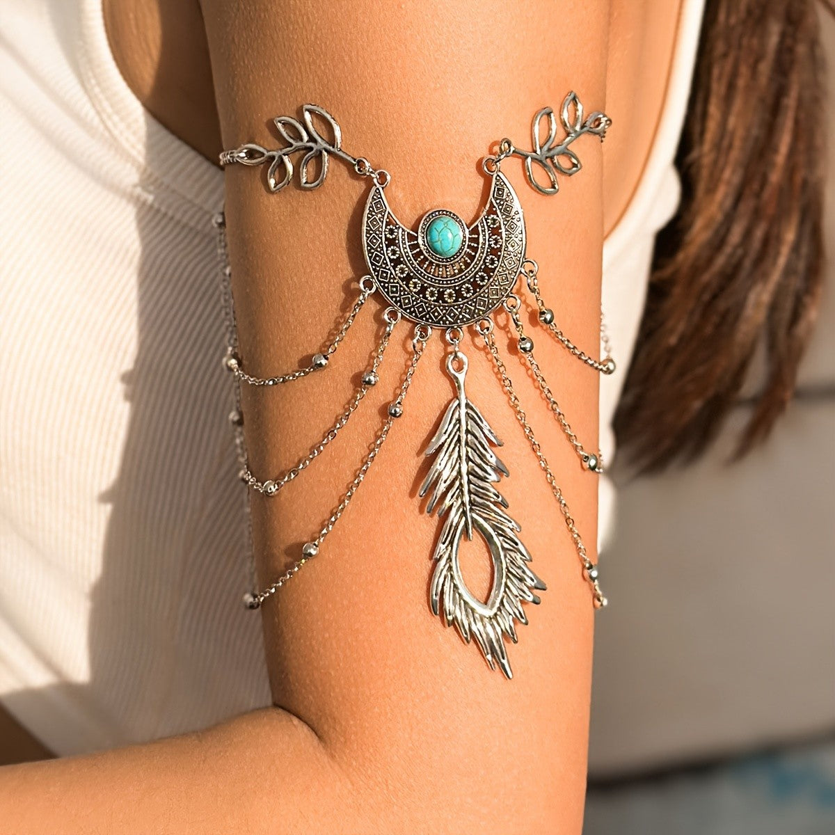 Boho Turquoise Feather Arm Cuff