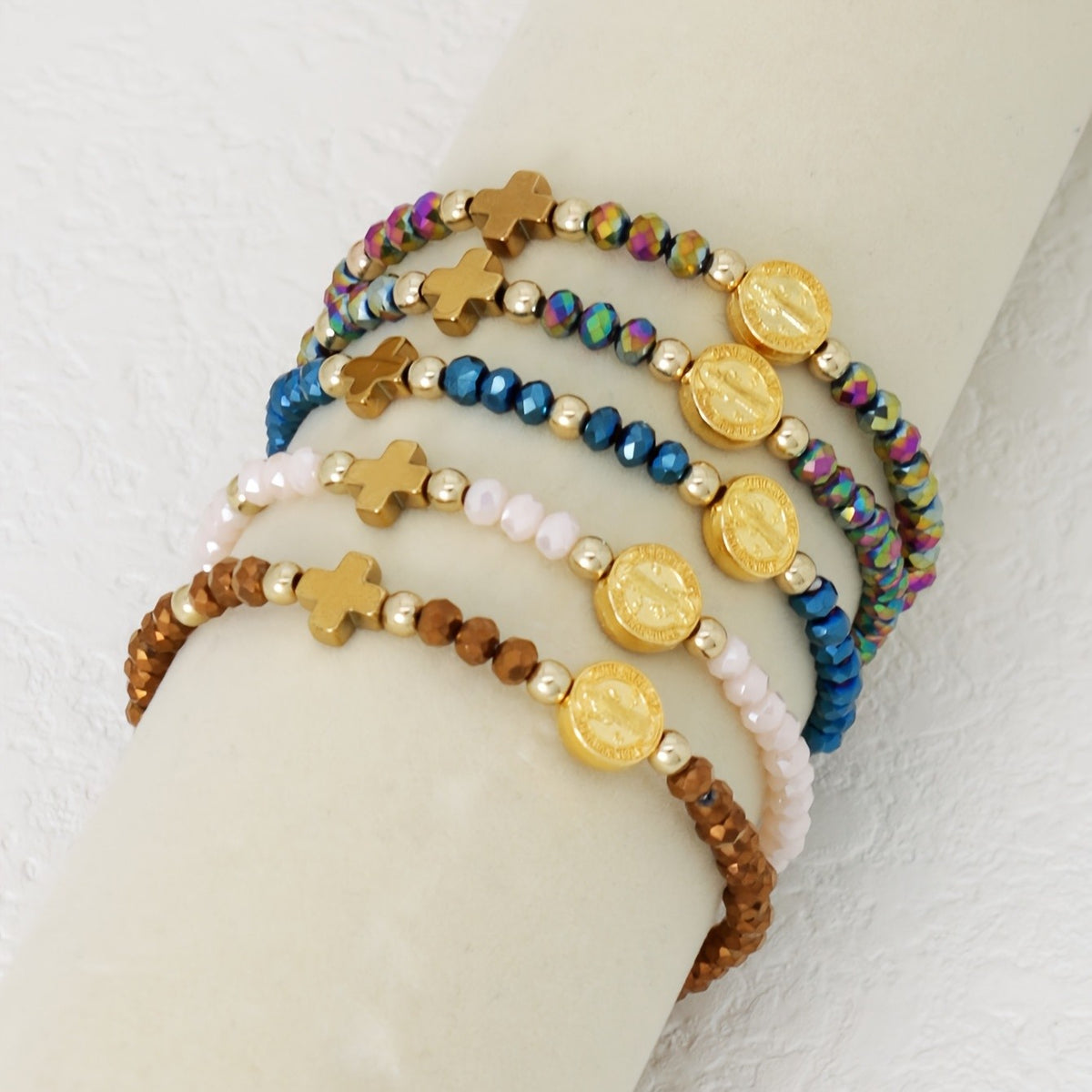 5pc Boho Virgin Mary Beaded Bracelet Set