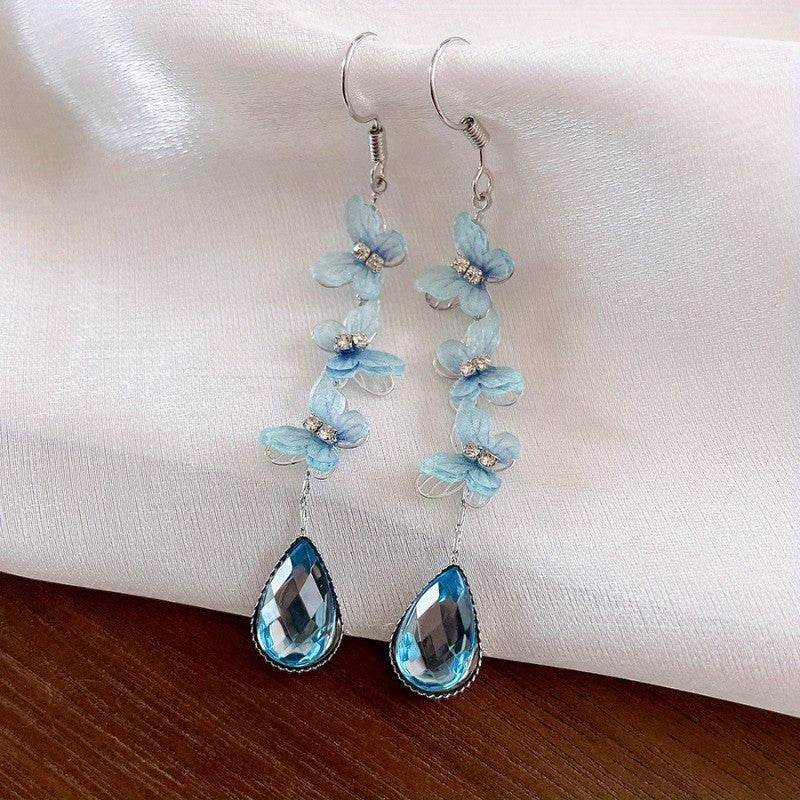 Elegant Blue Butterfly Teardrop Earrings