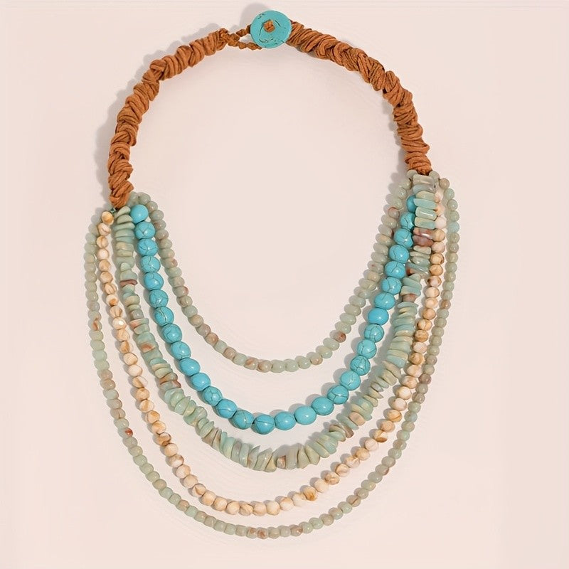 Boho Multi-Layer Turquoise Glass Bead Necklace