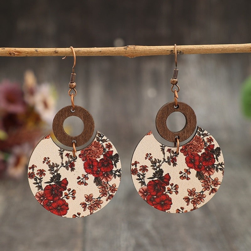 Vintage Floral Wood Drop Earrings