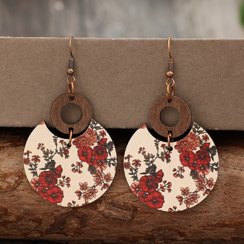 Vintage Floral Wood Drop Earrings