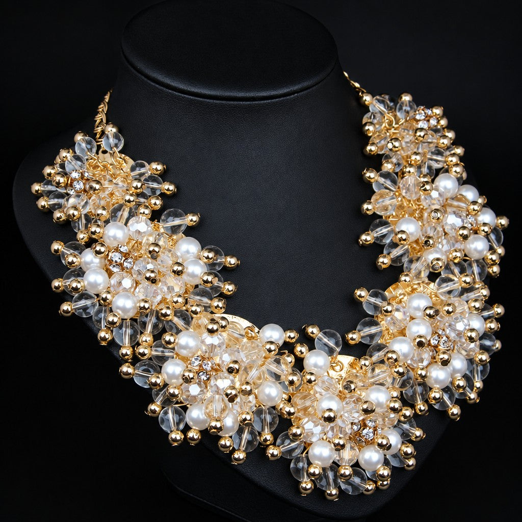 Romantic Pearl Cluster Statement Necklace