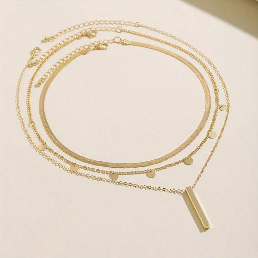 18k Layered Bar and Disc Necklace Set