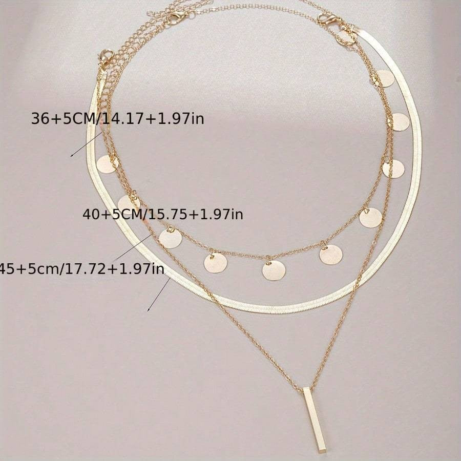 18k Layered Bar and Disc Necklace Set