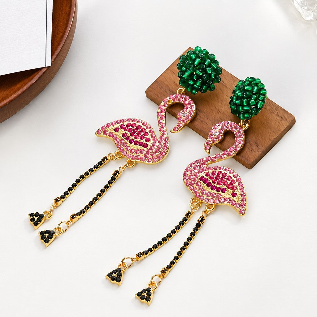 18k Classy Flamingo Tassel Earrings