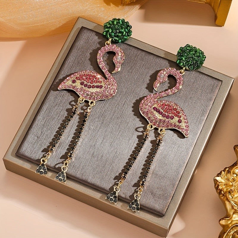 18k Classy Flamingo Tassel Earrings