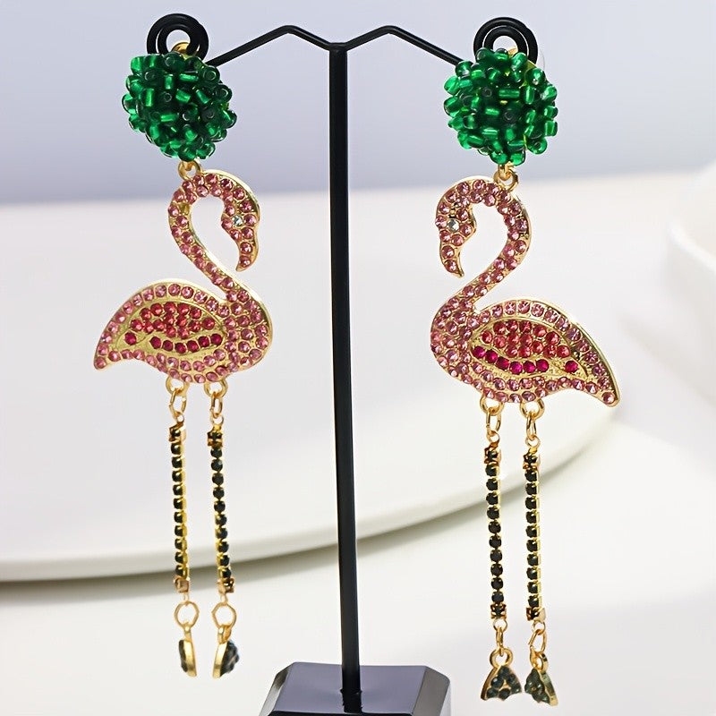 18k Classy Flamingo Tassel Earrings