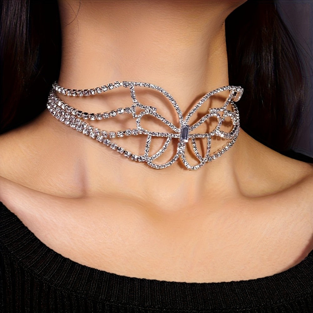 Classy Rhinestone Butterfly Wing Choker Necklace