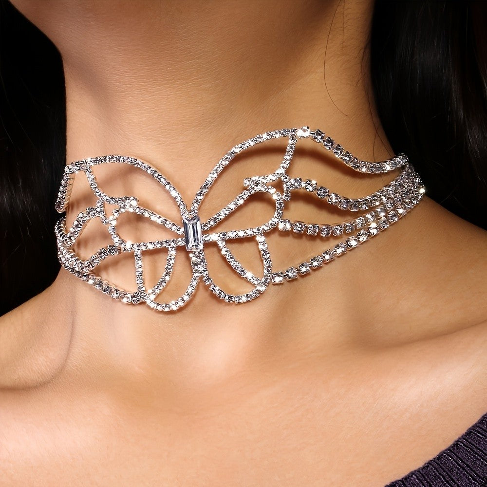 Classy Rhinestone Butterfly Wing Choker Necklace