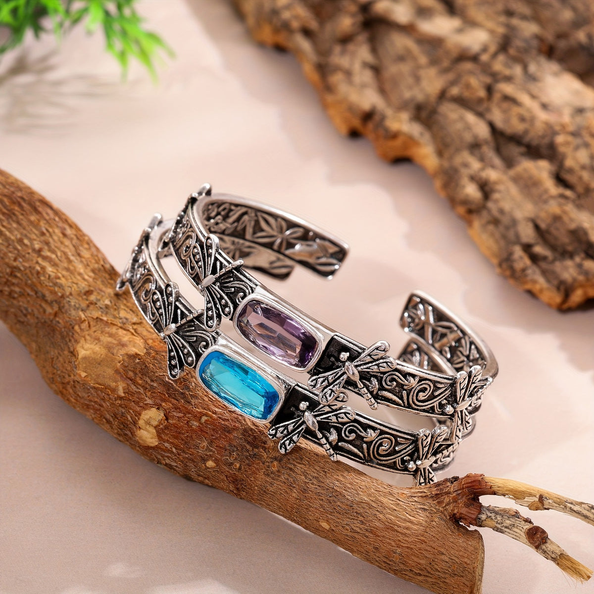 Boho Dragonfly Blue Zircon Open Cuff Bracelet