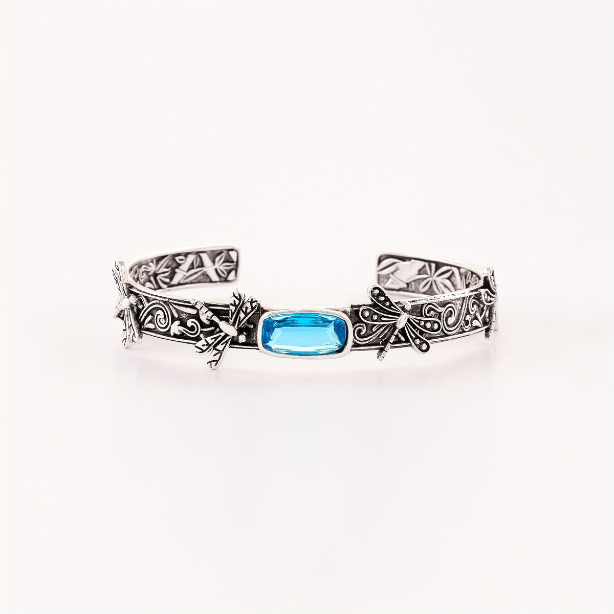 Boho Dragonfly Blue Zircon Open Cuff Bracelet