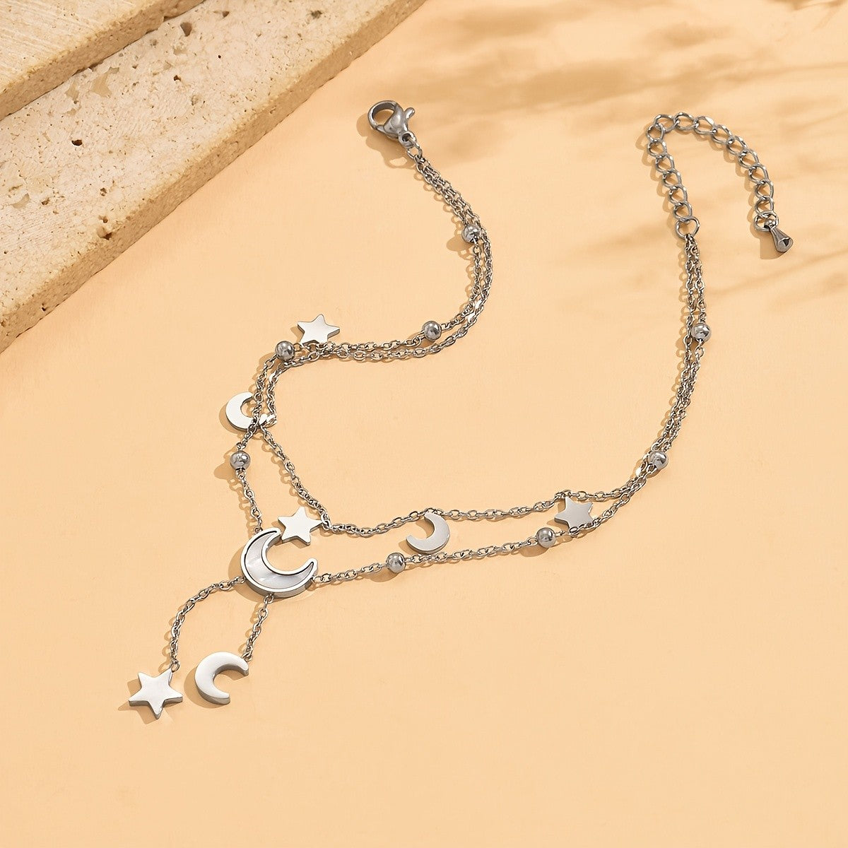 18k Dainty Moon Star Anklet