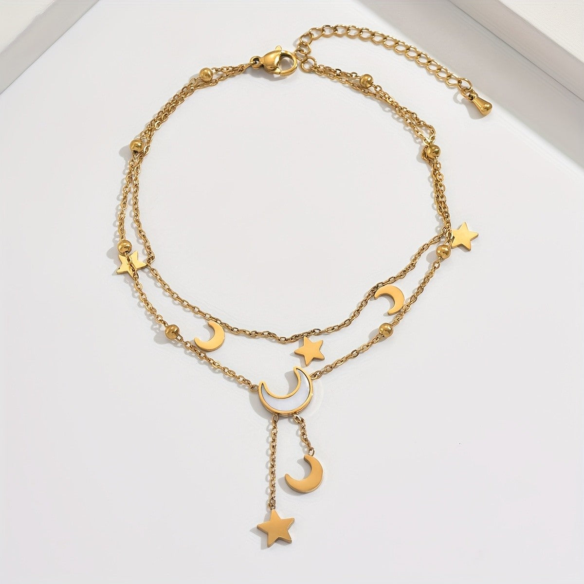 18k Dainty Moon Star Anklet