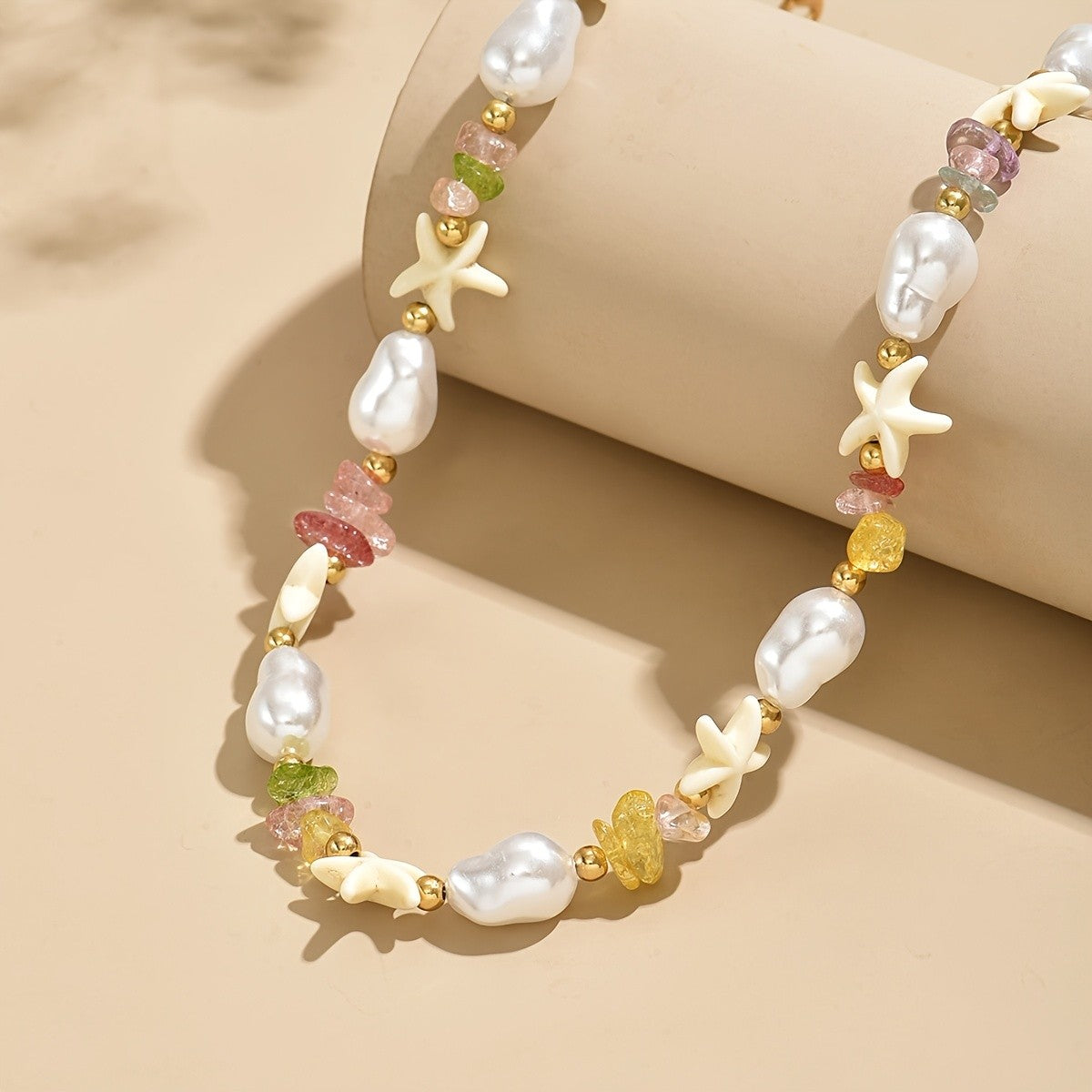 Boho Faux Pearl Starfish Necklace