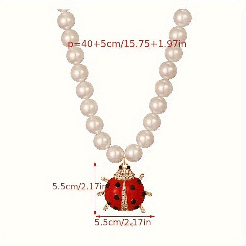 18k Elegant Ladybug Faux Pearl Necklace