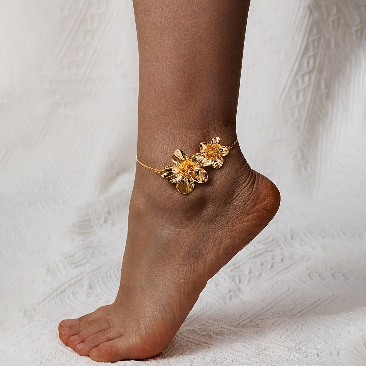 Boho Vintage Double Flower Anklet