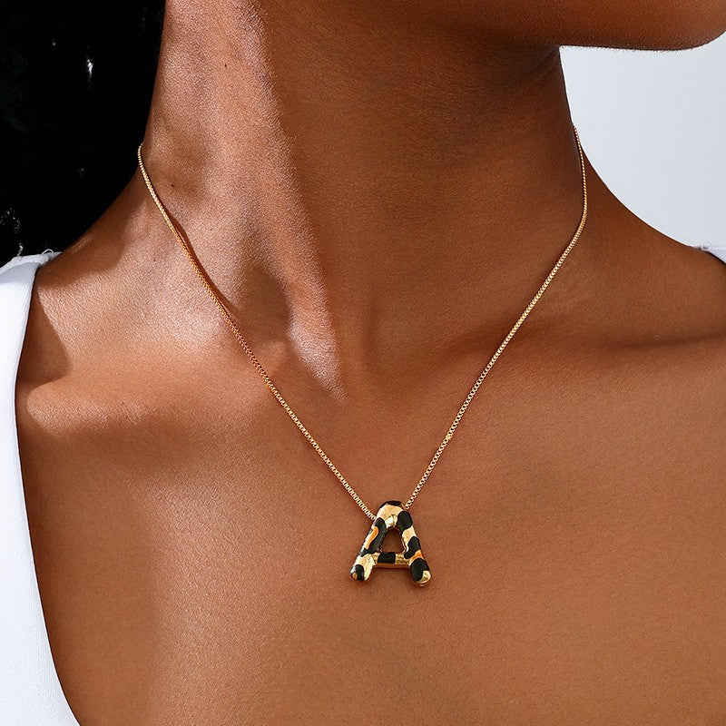 Trendy Leopard Print Initial Necklace