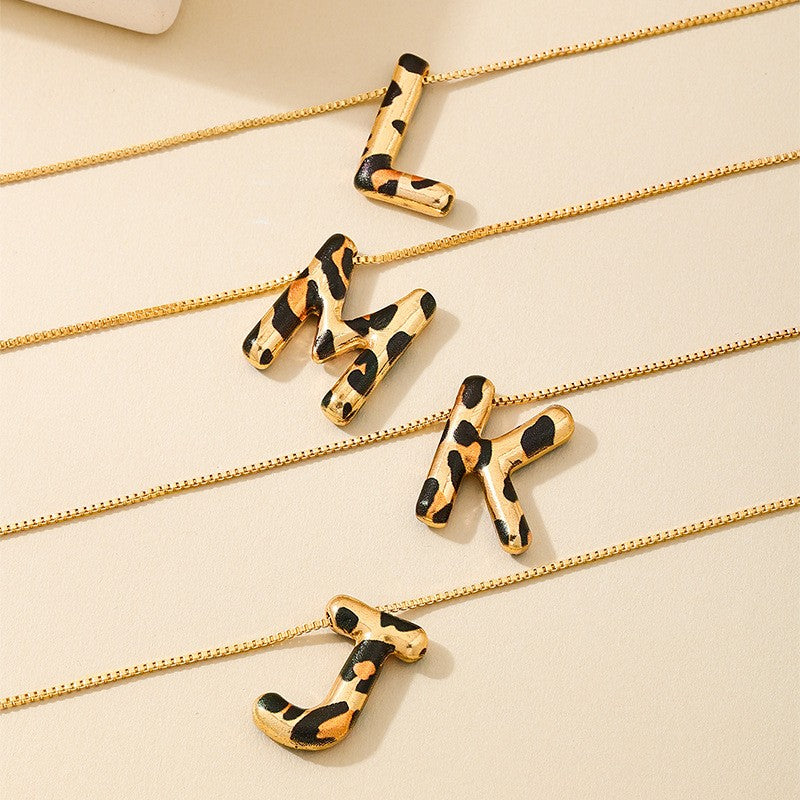 Trendy Leopard Print Initial Necklace