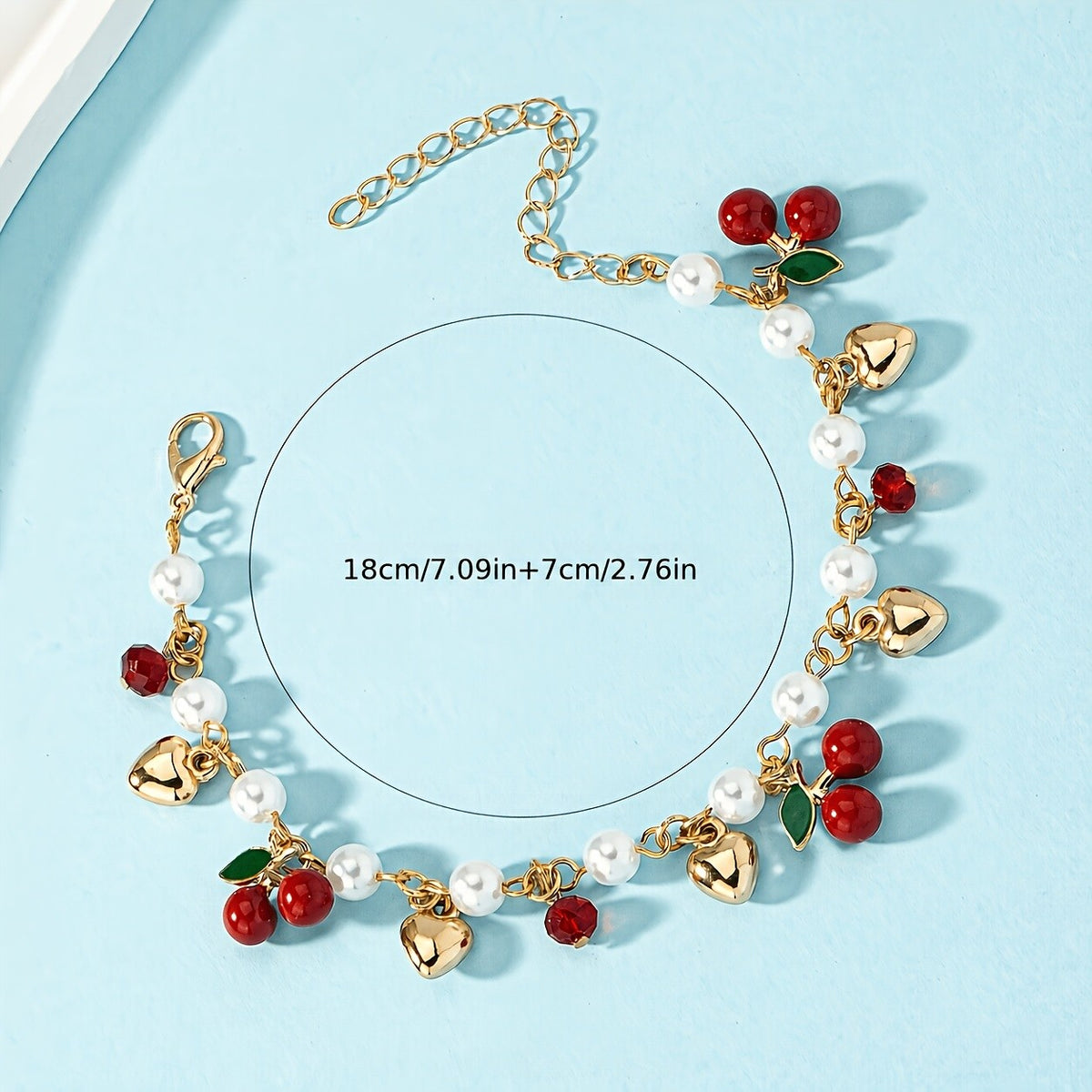 Romantic Pearl and Cherry Charm Bracelet