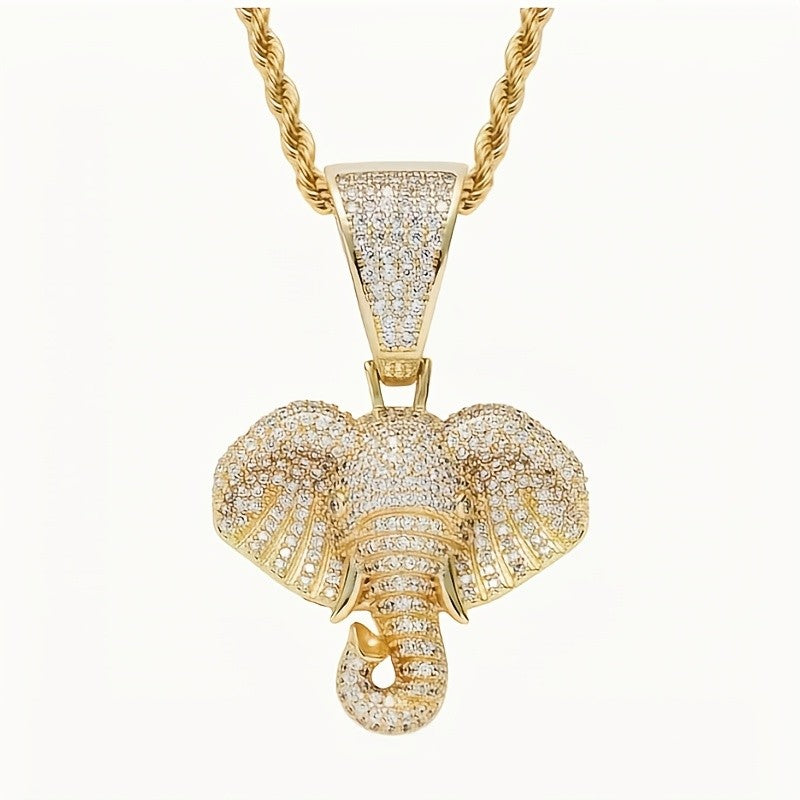 Classy Paved Elephant Pendant Necklace
