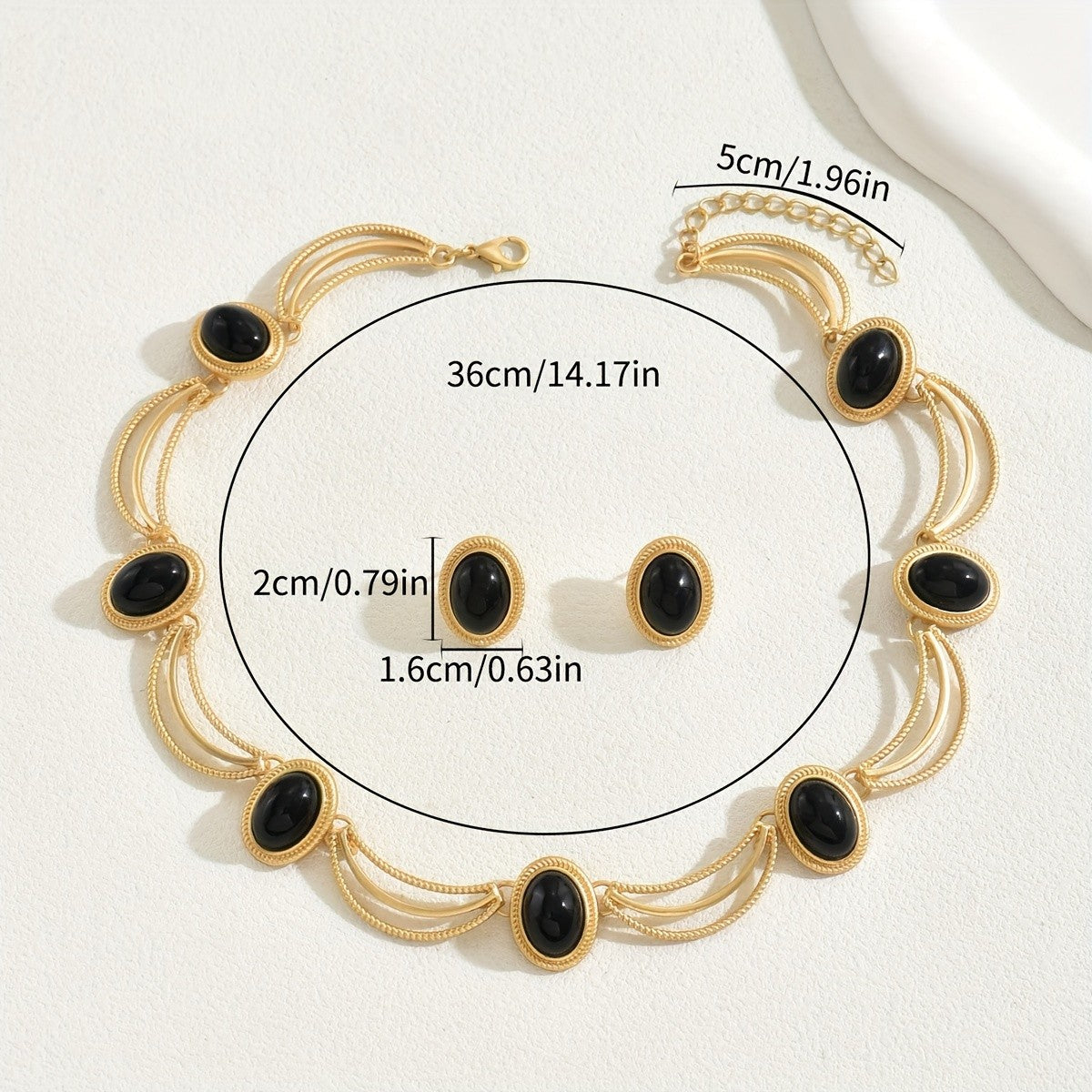 Elegant Black Oval Necklace and Earring Set
