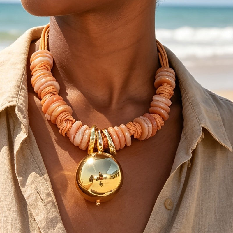 Boho Peach Resin Disc Necklace