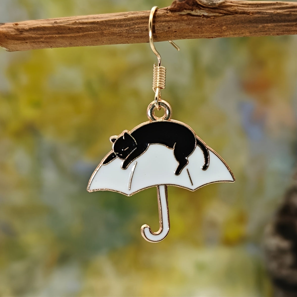 Cute Black Cat Umbrella Earrings