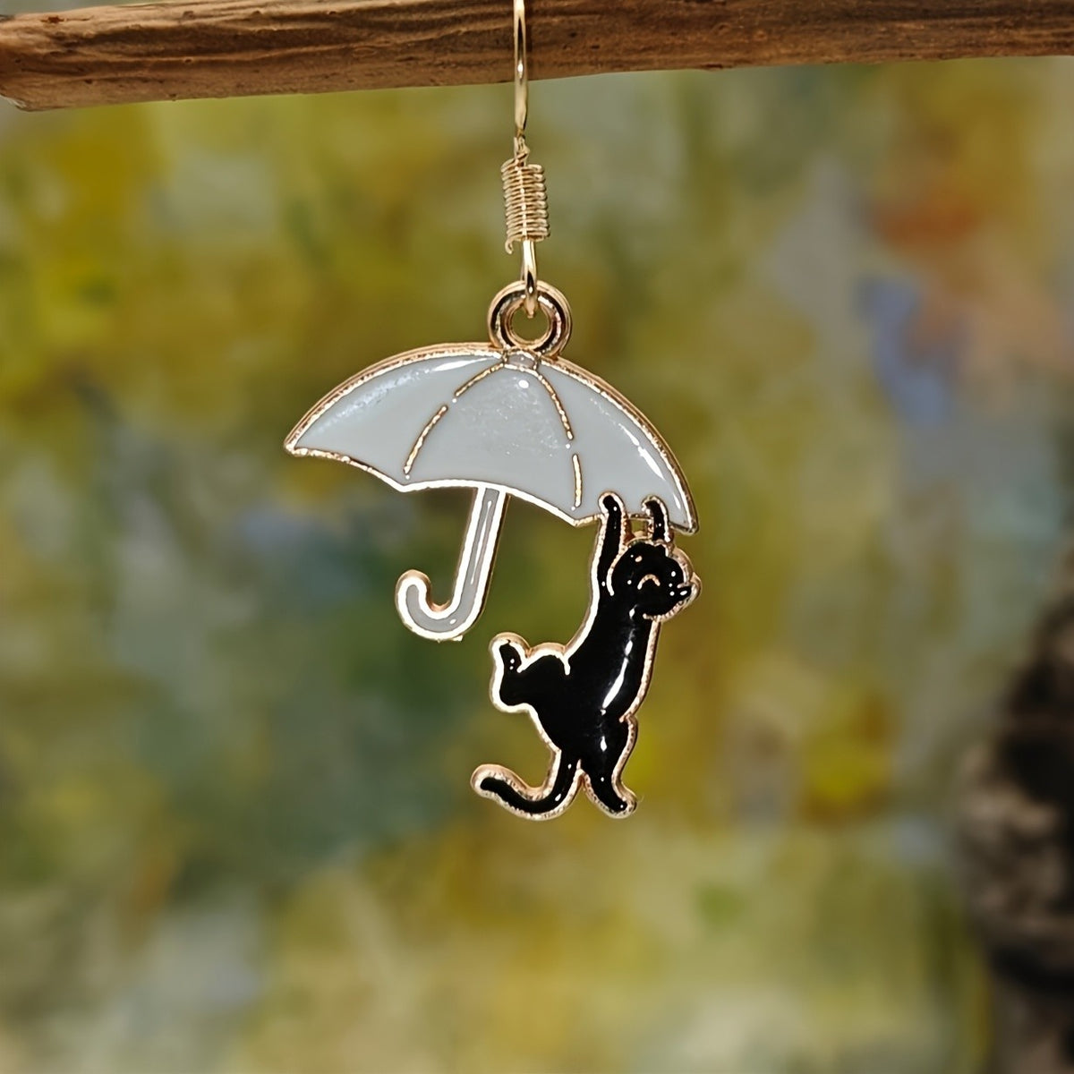 Cute Black Cat Umbrella Earrings