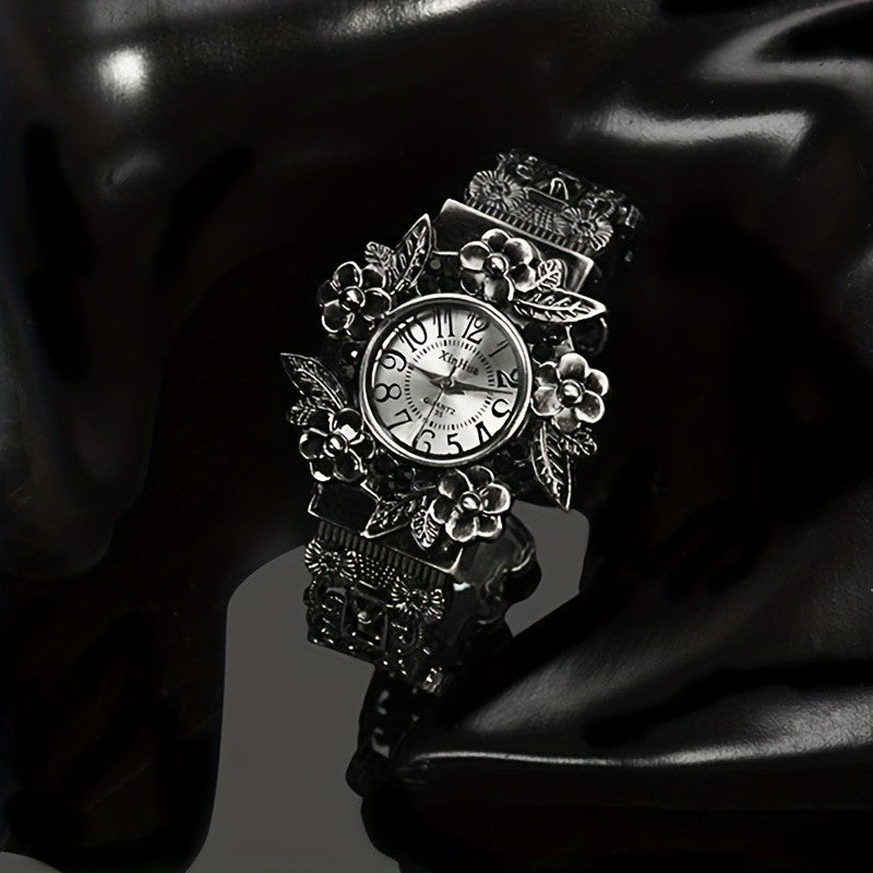 Vintage Floral Sculpted Bracelet Watch