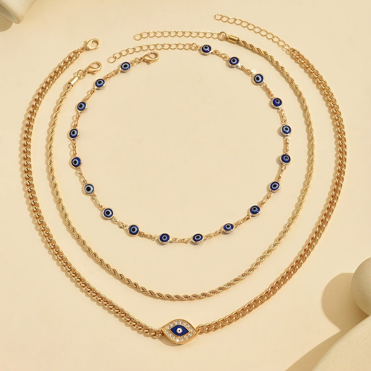 3pc Layered Evil Eye Necklace Set