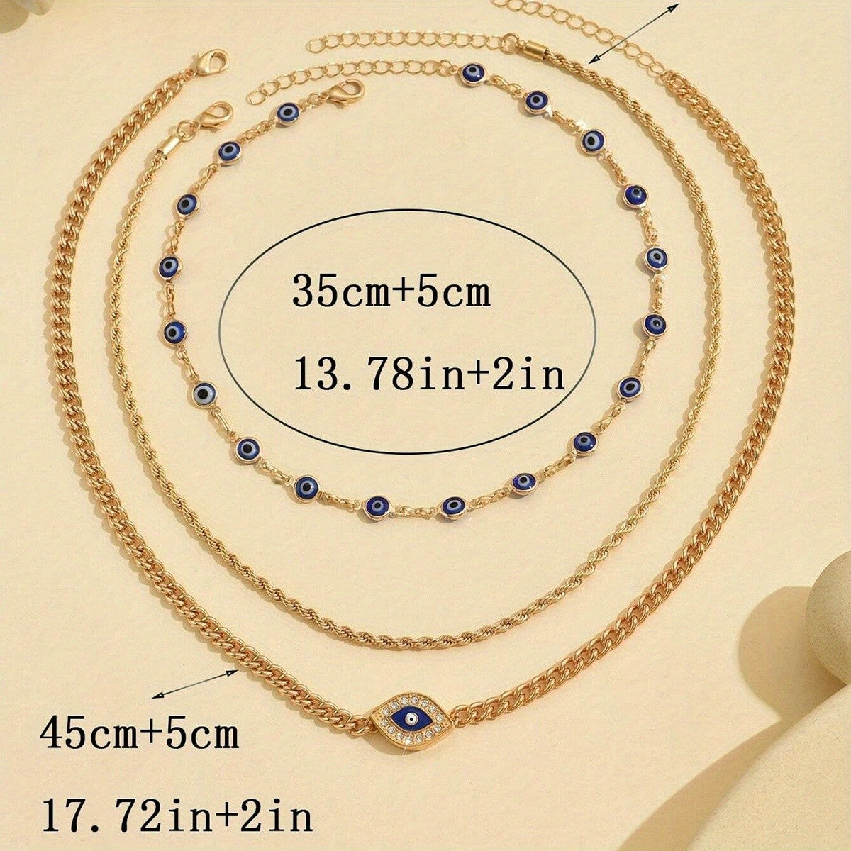 3pc Layered Evil Eye Necklace Set
