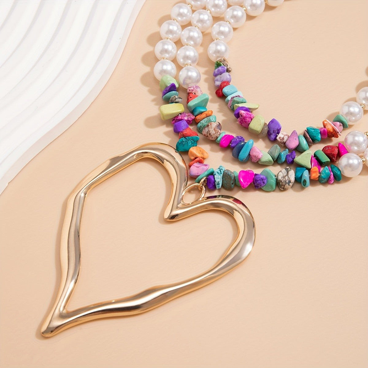 Boho Multi-Layer Pearl Heart Necklace