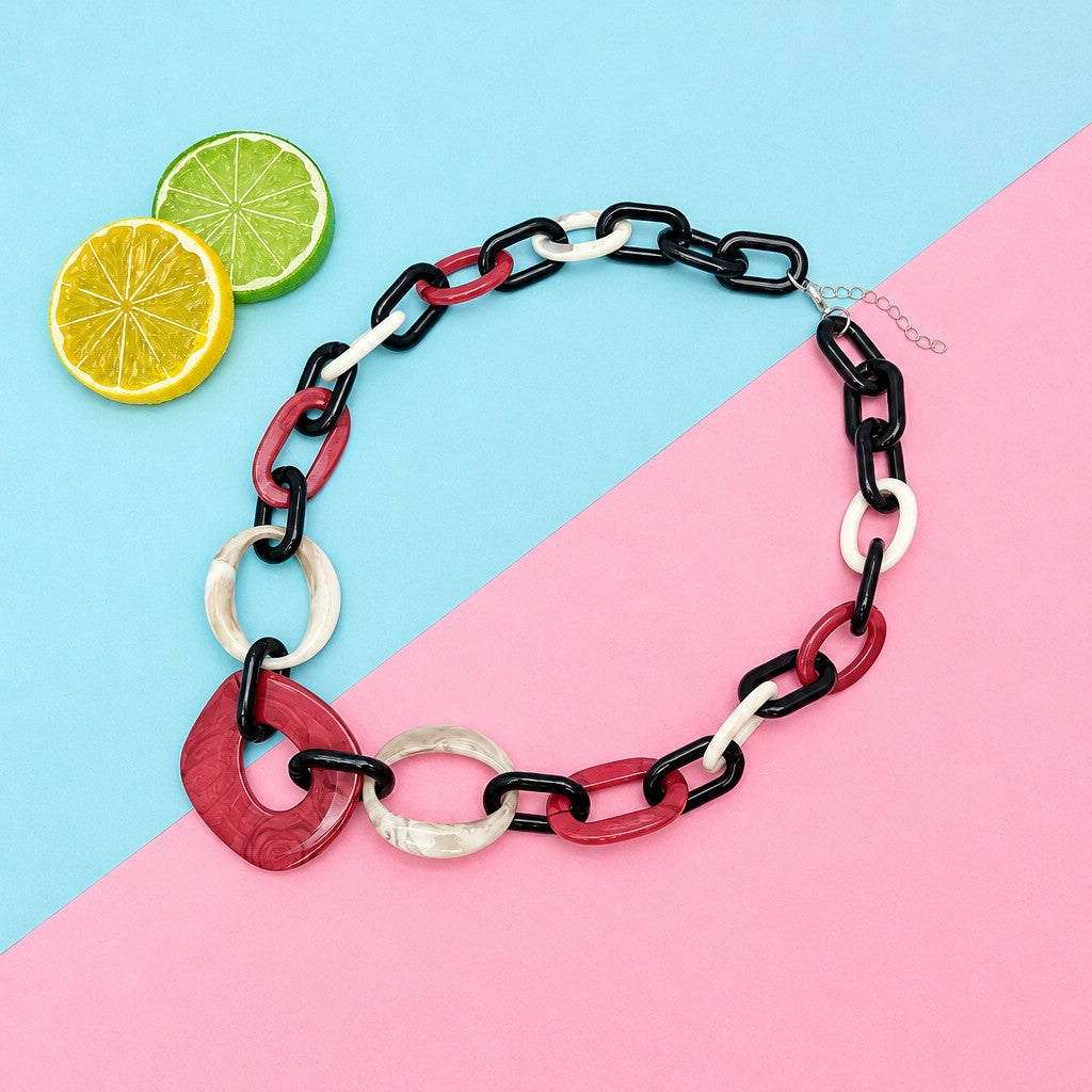 Boho Red Acrylic Link Necklace
