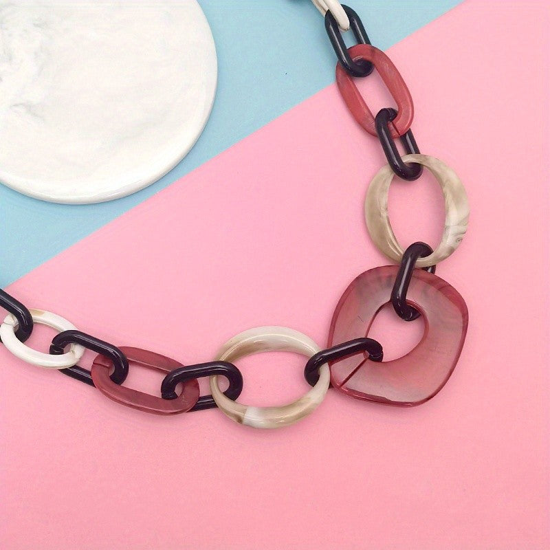 Boho Red Acrylic Link Necklace