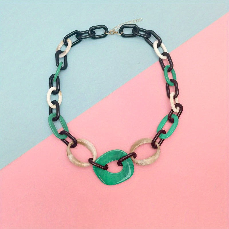 Boho Red Acrylic Link Necklace