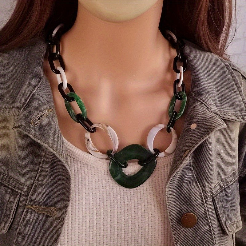 Boho Red Acrylic Link Necklace