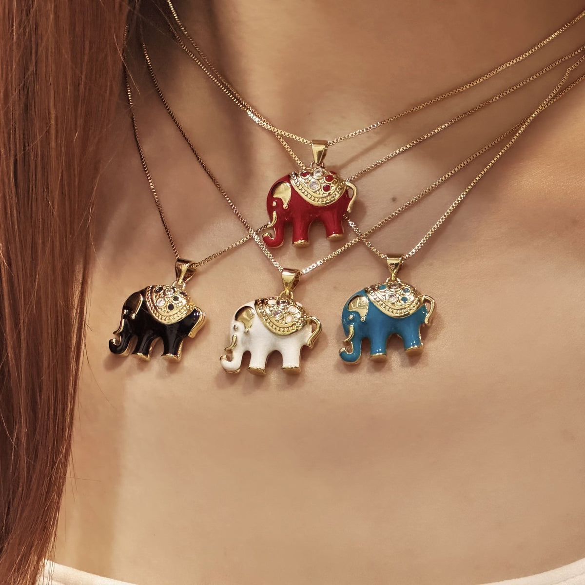 18k Boho Lucky Elephant Necklace