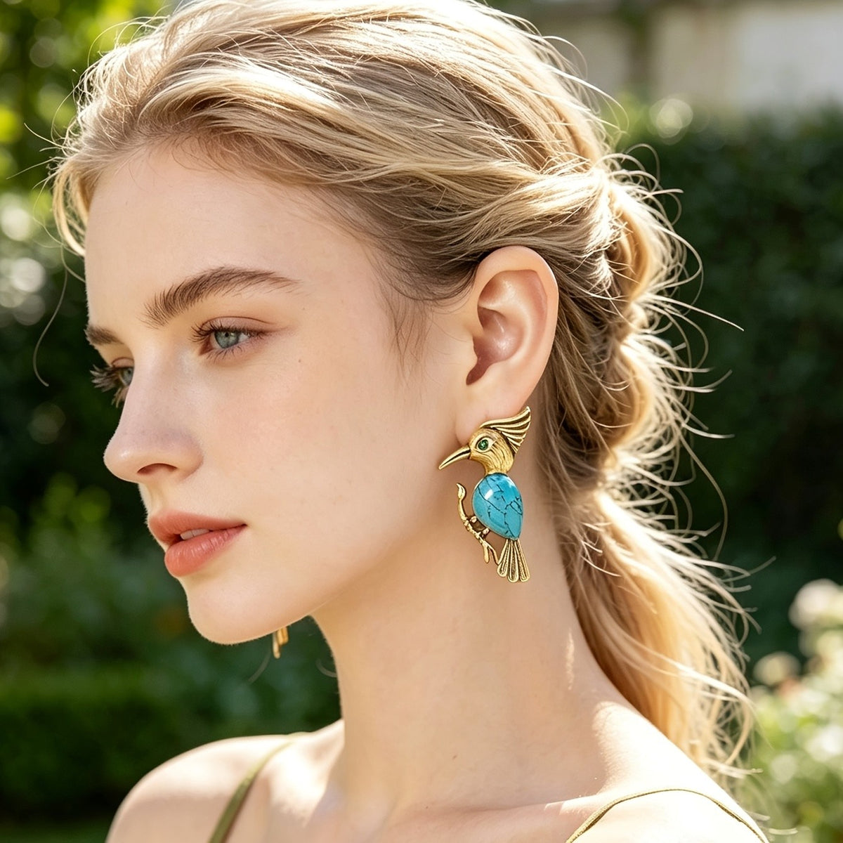 18k Vintage Turquoise Bird Earrings