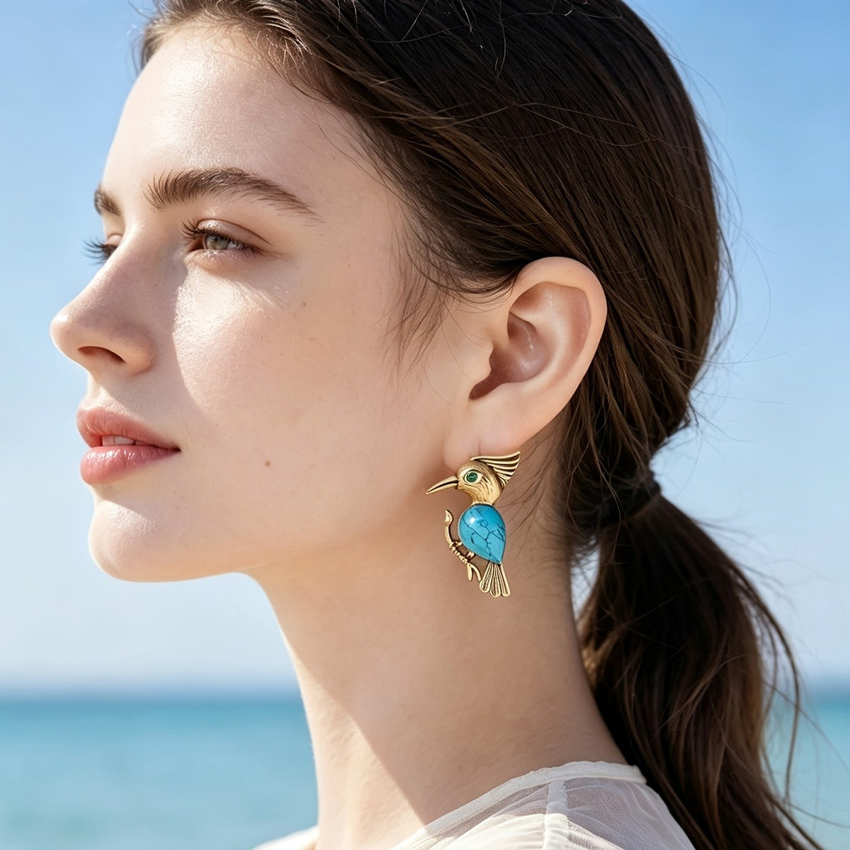 18k Vintage Turquoise Bird Earrings