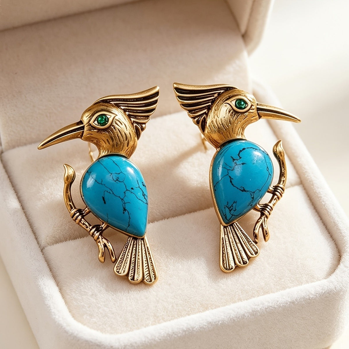 18k Vintage Turquoise Bird Earrings