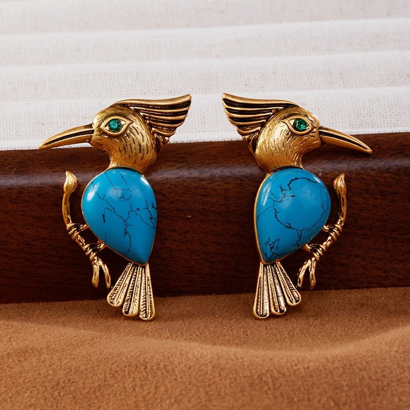 18k Vintage Turquoise Bird Earrings