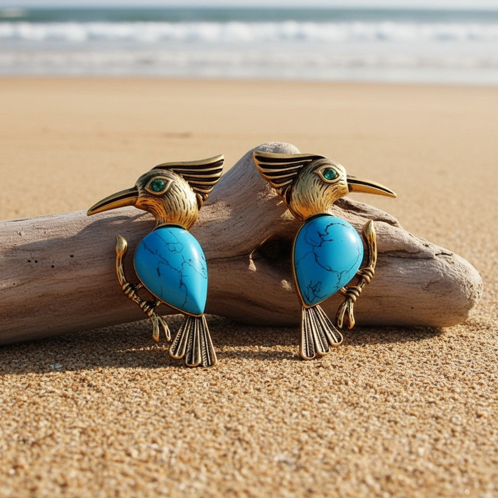 18k Vintage Turquoise Bird Earrings