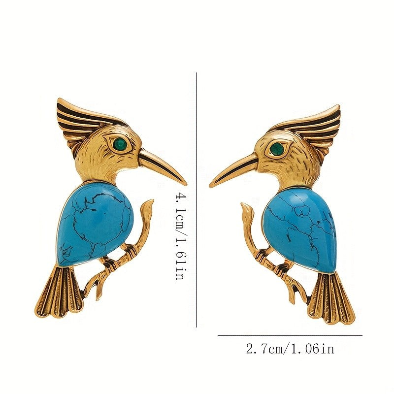 18k Vintage Turquoise Bird Earrings