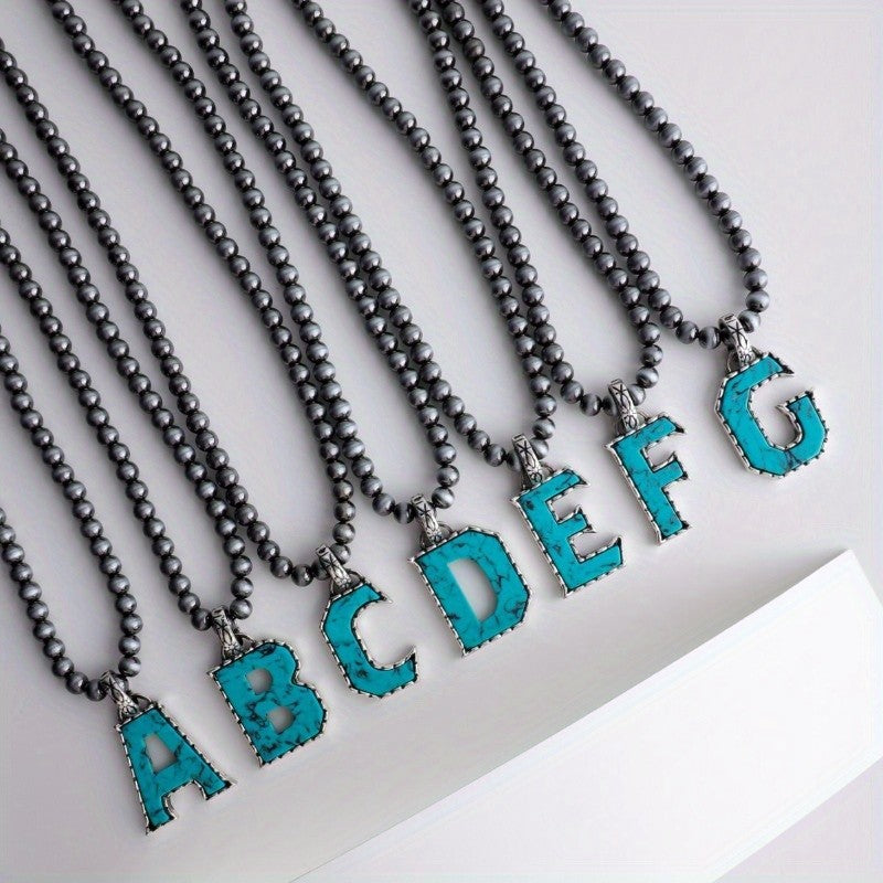 Boho Turquoise Initial Letter Necklace