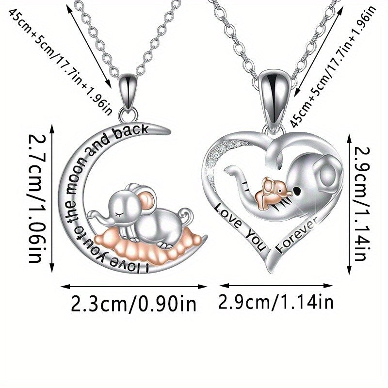 2pc Romantic Elephant Heart Necklace Set