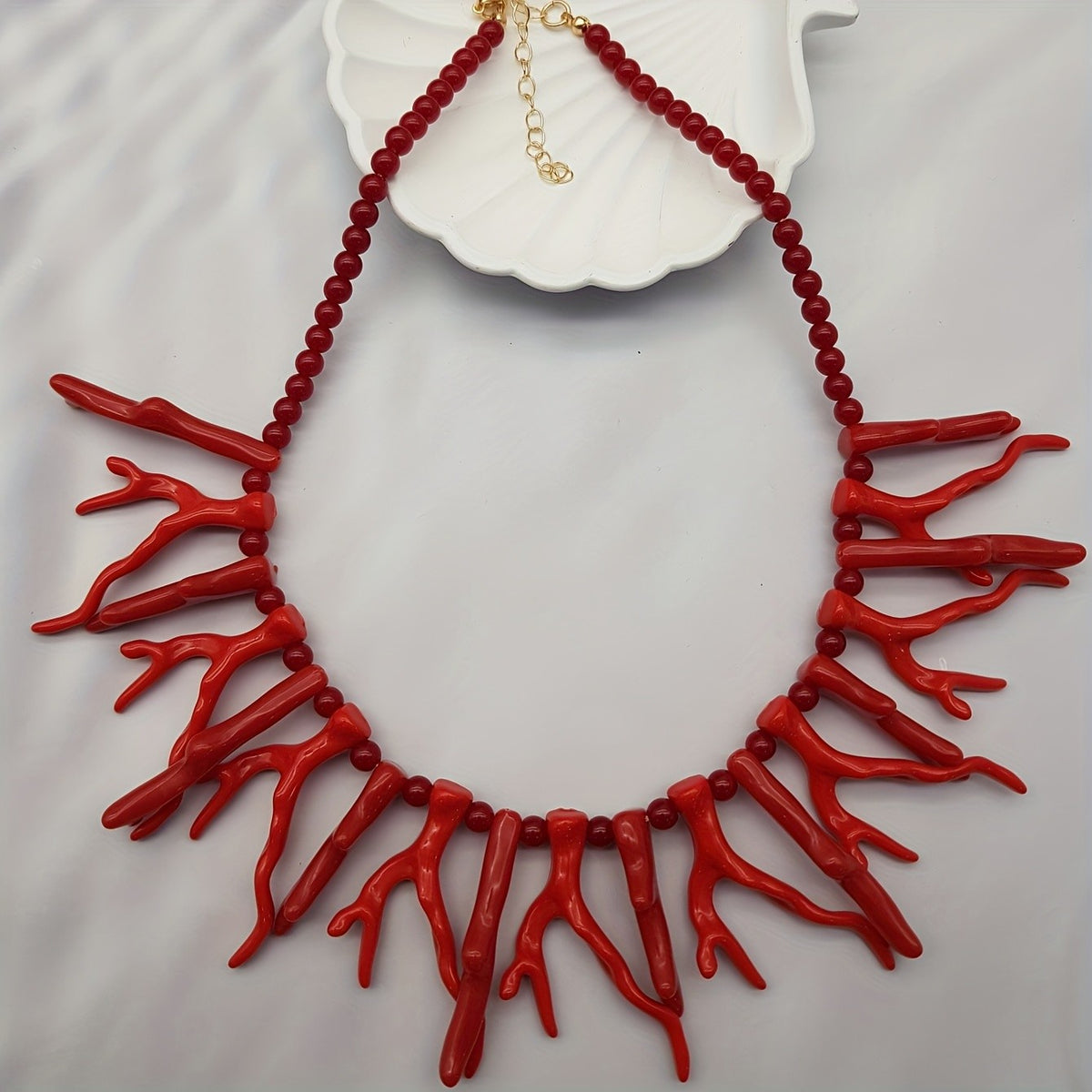 Boho Red Coral Branch Statement Necklace