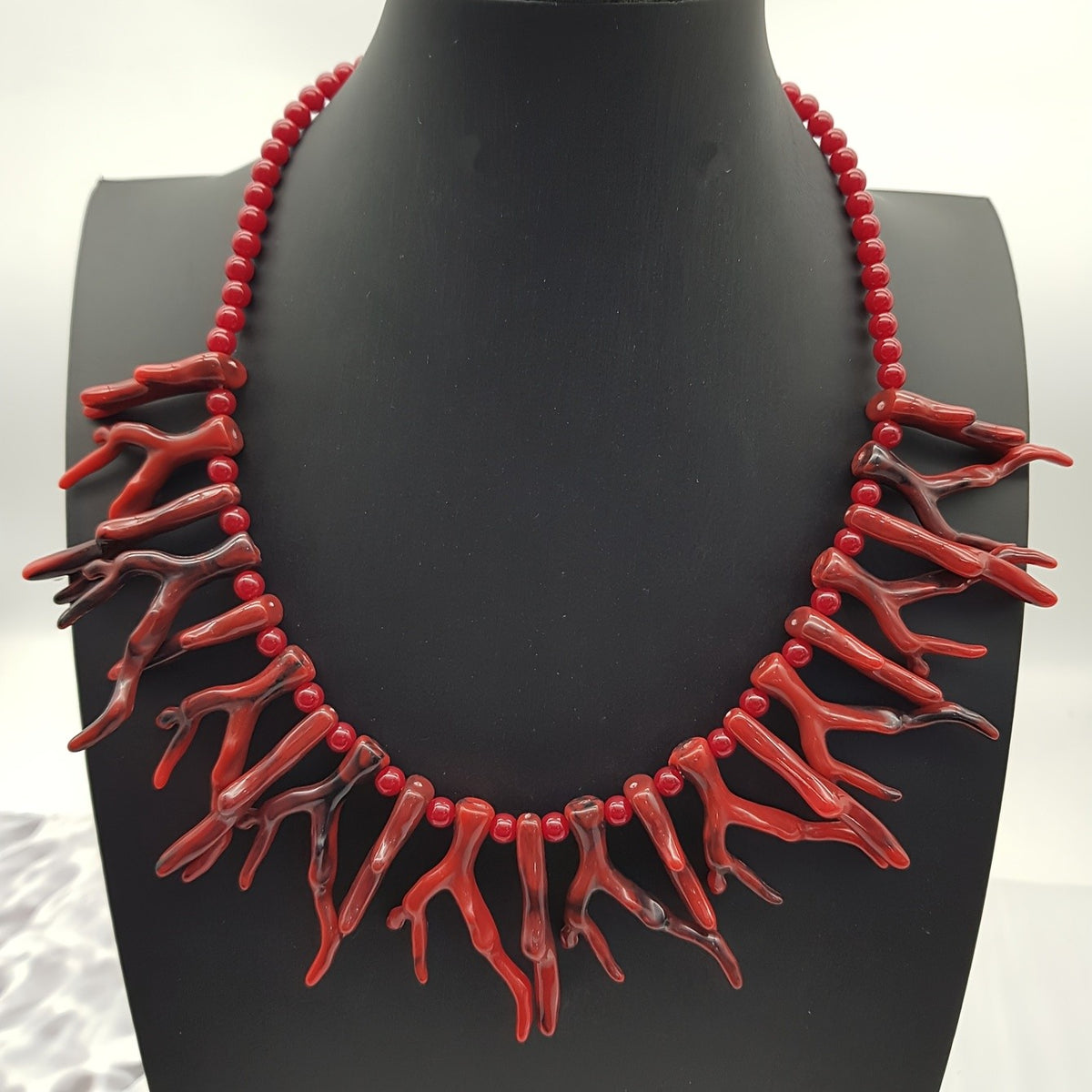 Boho Red Coral Branch Statement Necklace